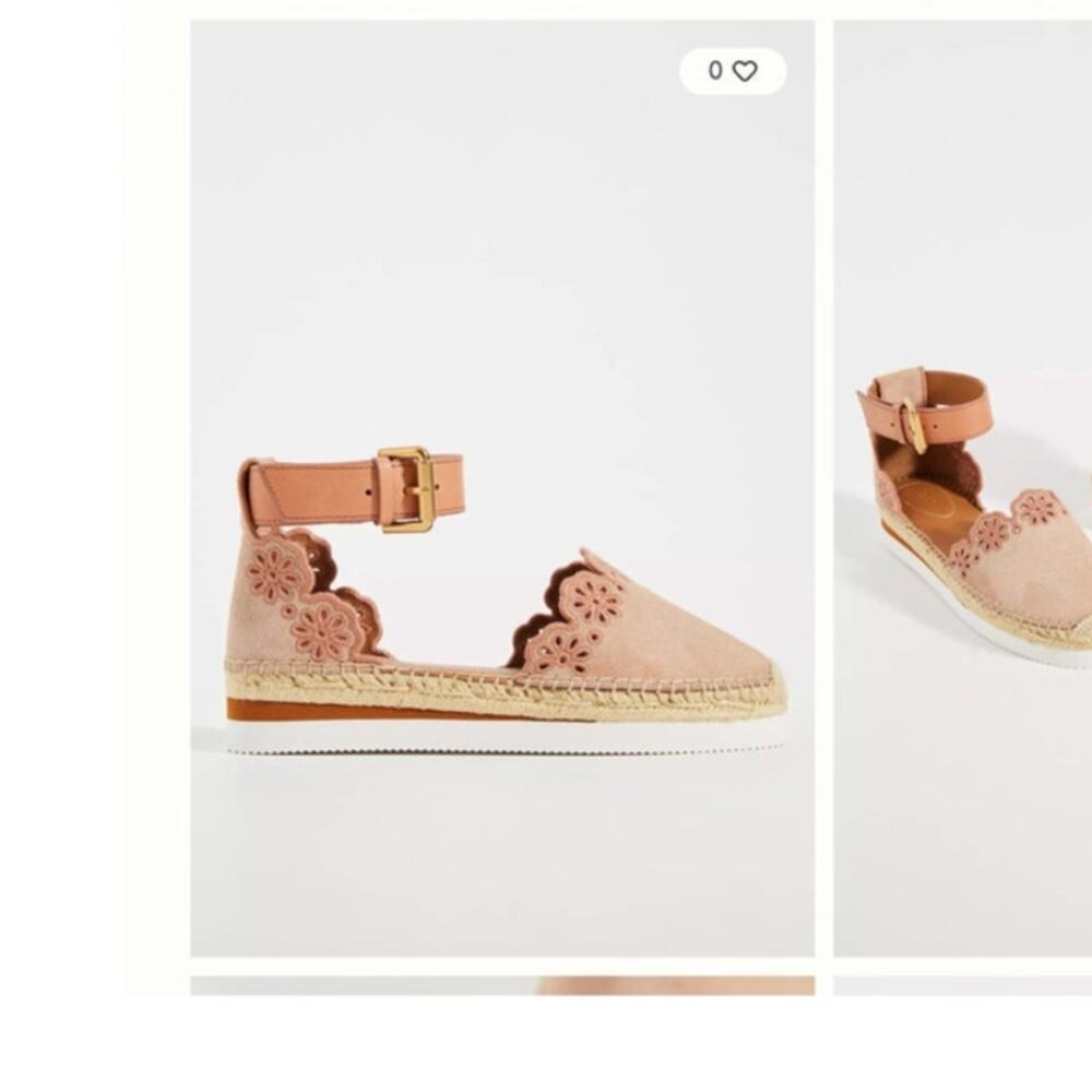 See by Chloe Scalloped Suede Espadrille Flats Natural Ankle Strap Size 40